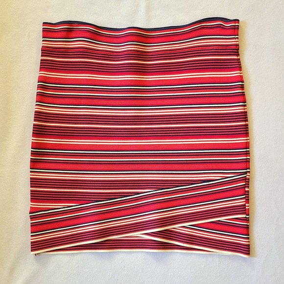 BCBG Max Azria Pink Navy White Striped Tulip Hem Bandage Mini Skirt - Picture 1 of 7